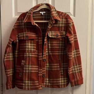 Maurices Burnt Orange, Tan and Brown Plaid Warm Button Jacket Small